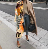 2023 Winter Women's Windbreaker Long Sleeve Long Button Lapel Coat Woolen Coat Casual Plaid Letter Printing Commuting Warmth-Outfit