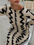 Cut Out Wave Knitted Maxi Dress Flare Long Sleeve Bodycon Sweater Dress for Women Elegant Sexy Party Evening