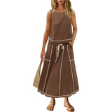 Fongt Hot 2025 New Summer Vacation Sleeveless Vest Half-Dress Cotton-Song Set Two-Piece Set