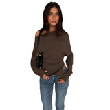 Fongt Autumn And Winter Basic Solid Color Oblique Shoulder Design Deyvel Warm Bottom Shirt Hot Girl Thin Irregular Top