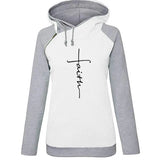 Winter Patchwork Hoodies Sweatshirts Women Faith Cross Embroidered Long Sleeve Sweatshirts Female Warm Pullover