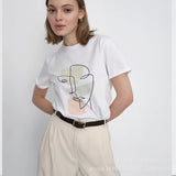 Fongt Summer Abstract Aesthetic Print T-Shirt Women's Cotton Soft Loose Basic Top Ins T-Shirt