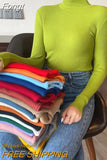 Turtleneck Sweater Women Autumn Casual Thin Long Sleeve Tops Base Knitted Sweaters Solid Color Slim Stretch