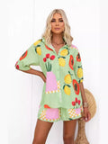 Fongt Casual Women's Shorts Two-Piece Fashion Print Shirt 3002