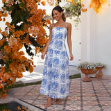 Fongt Women's Summer Casual Flowers Hanging Neck Beach Hawaiian Vacation Dress With Lib
