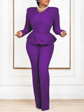 Fongt Set Autumn And Winter New Fashion OL Lotus Leaf Side V Collar Blouse Trousers Two-Set
