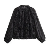 Fongt 2025 New Women's Folding Decoration Wave Dot Printing Loose Shirt 8741232