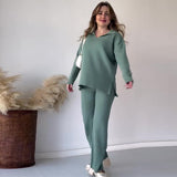 Fongt Autumn New Fashion Solid Color Loose Under The Pended Fork Knit Shirt Two Sets Of Women