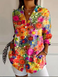 Fongt Spring And Summer New Women's Button-Print Casual Shirt Top