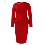Fongt Large Size Women's Autumn And Winter New Long-Sleeved OL Temperament Elegant Lotus Leaf Side African Dress