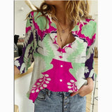 Fongt Women's Clothing 2025 Summer New Shirt Fashion Map Depicts Printed Long-Sleeved Top Women