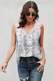 Off Shoulder Top Women Lace Patchwork Snake Print V Neck Sleeveless Plus Size Ladies Shirts Fashion 2021 Summer