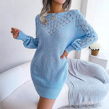 Wind Shooting Autumn And Winter Fashion Hollowed Out A Long-Sleeved Sweater Skirt Explosion