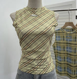 Fongt Mesh Vest Retro Design Slim Slimming Sleeveless T-Shirt Short Top 8036