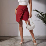 Fongt Summer New Women's Pure-Color High-Waisted Cotton Thrombony Tipper Irregular A-Word Half-Body