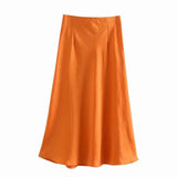 2024 New Elastic Waistline Simple Full-Color Satin Full-Length Skirt-Outfit