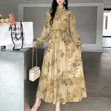Fongt Wind Two Sets Of Female High-Grade Bow Tie With Lantern Sleeve Print Shirt Pendant Half-Body Skirt