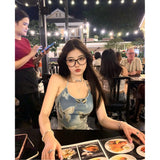 Fongt Summer Light Blue High-End Hottie Butterfly Print Sling Vest Women Summer Bottom Sleeveless Outside To Wear Clothes