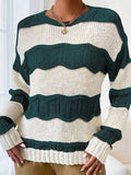 Fongt Autumn And Winter Three-Dimensional Striped Mahjong Loose Knitted Long-Sleeve Round Jumper Woman