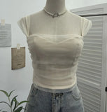 Fongt Thai-Style Small Design Mesh Yarn Draw-Folded Breast Sling Sling With Bra Cushion Short Sleeveless Top 8022