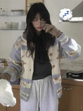 Pastel Printed Collar Knitted Buttoned Cardigan-Outfit