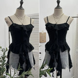 Dark Wasteland To Make Old Hole Slings Vest Irregular Lotus Side Ribbon Short Sleeveless Top