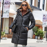 2022 Women down Jacket Long Classic zipper design Big Pocket Stand Collar Hooded Slim coat Women Parkas