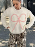 Fongt Yang Autumn And Winter Sweater Women Loose Round Collar Hand Embroidered Bow Jacket Coat