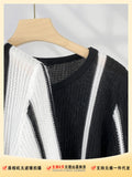 Fongt Sense Pull Full Black And White Color Sweater Female Early Spring New Color Irregular Short Horn Sleeve Jacket-Outfit