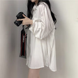 Fongt Korean Chic Sunscreen Shirt Women Solid Silk Slip Feeling Loose Long-Sleeved Shirt