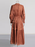 Commuting Style Dress Women 2025 New Comfortable Leisure Lantern Sleeves Tight Waist Solid Color