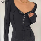 Women Spring Summer Casual Slim Sexy Top Female Square Collar Long Sleeve Skinny Tee Ladies T-Shirt