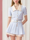 Kawaii Two Piece Set Women Patchwork Vintage Sweet Mini Skirt Set Female Button Korean Fashion Skirt Suit 2023 Summer