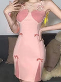 Kawaii Lolita Strap Dress Women Korean Elegant Sexy Party Mini Dress Female Bow Casual France Princess Cute Dress