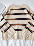 Stripe Sweaters Women Loose Oversize Korean Style Pullover Top Autumn Winter Long Sleeve Knitted Sweater Femme