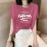 Fongt Shoulder Short-Sleeved T-Shirt Lady Loose Summer New Bamboo Festival Cotton Age-Red-Down Shirt Fashion Casual Top