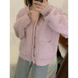 Fongt Ocean Gas Curly V-Neck Soft-Cuffed Long-Sleeved Knitted Cardigan Temperament Double Pocket Sweater