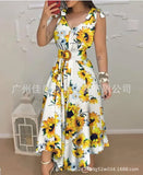 New E-Commerce Blue Lace Dress Female Non-Positioning Printing With Belt In Stock-Outfit