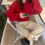 Sweatshirts Women Streetwear Solid Casual Hoodies Korean Harajuku Long Sleeve O Neck Loose All Match Pullover Tops New-Outfit