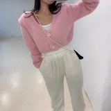 Fongt Version Of The Chic Temperament V Collar Short Knitted Cardigan Women's Spring And Autumn New Soft-Creinous Sweater Coat Thin