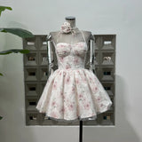 Waist Wave Point Tampering With Printed Bra Short Skirt With Flowers Can Be Sweet Can Want Early Spring Fluffy