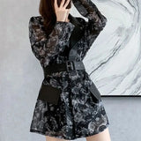 Women's Clothing Fashion Printed Midi Blaze Commute Sashes Waist Spring Autumn Casual Patchwork Elegant Tailored Collar Blazer-Outfit