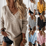 Fongt Women WISH Hot Style Women's Wear Fall And Winter New Solid Color V-Neck Knit