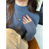 Fongt Collar Bottom Shirt Femininity In Autumn And Winter New Wool Long-Sleeved Knitted Shirt Solid Black