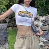 2024 Round Collar Print Hottie Short-Sleeved T-Shirt Girl In Niche Summer Dress Short Casual