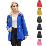 Long-sleeved Waterproof Mid-length Trench Hooded Striped