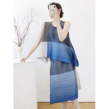 Fongt Wear Three Houses Folded 2025 Sleeveless Splicing Ribbon Loose Top High Waist Folded Skirt Rainbow