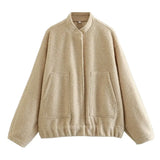 2024 New Vertical Collar Loose Version Multicolor Women's Woolen Casual Coat 5070629-Outfit