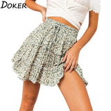 Floral Print Boho Sexy Mini Skirt Women Bandage Fashion High Waist Frills Short Skirt For Women Plus Size Pleated