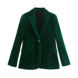 Fongt Women's Velvet Suit Jacket Ink Green Suit 8270
